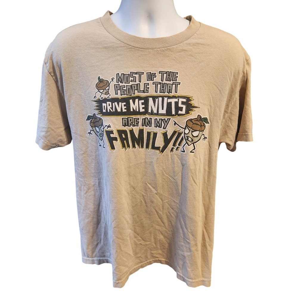 Mens Drive Me Nuts Family Graphic T-Shirt‎ Tan Short Sleeve Funny Humor Tee